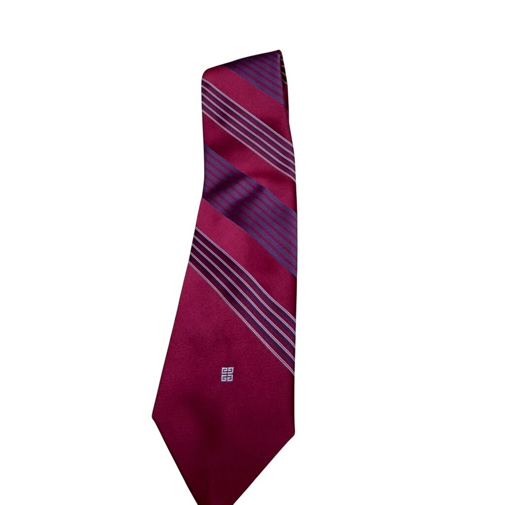 VTG "Givenchy" Burgundy Silk Striped Classic Necktie‎ Luxury Designer FAINT SPOT